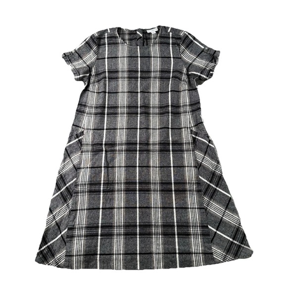 J. Jill Dresses & Skirts - J Jill Dress Womens XS Black White‎ Plaid Roll Tab Sleeves Linen Blend Pockets
